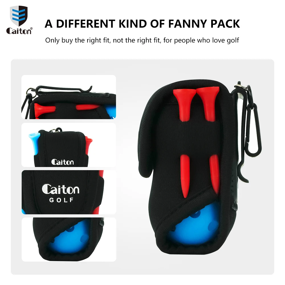 Caiton Waterproof Mini Golf Bag: Includes 4 Tees and 2 Balls, Hooks on Any Bag or Belt, Golf Accessory