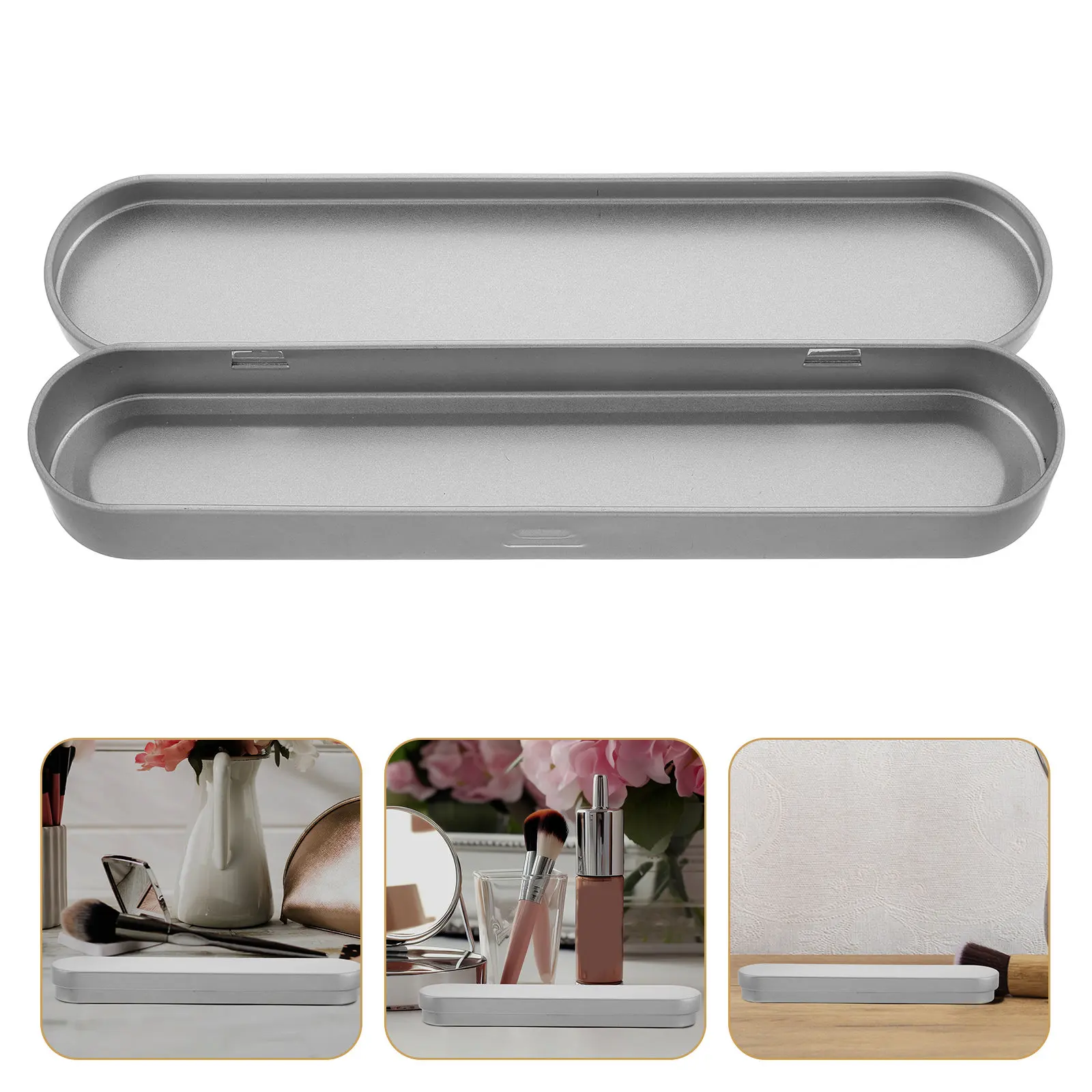 

Универсальный металлический футляр-органайзер для скребка для языка, пинцета для ресниц, портативный пенал для ручек и карандашей, для ежедневного использования