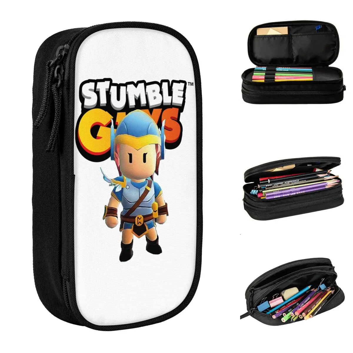 Large-capacity Pencil Pouch Stumble Guys Angel Gladiator Valkyrie Merch Funny Videogame Double Layer Pencil Case Stationery