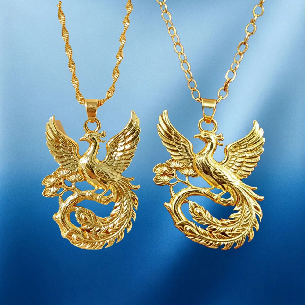 New Phoenix Perched Tree Necklace Golden Pine Phoenix Pendant Luxury Ancient Method Carving Fengming Rich Necklace Gift