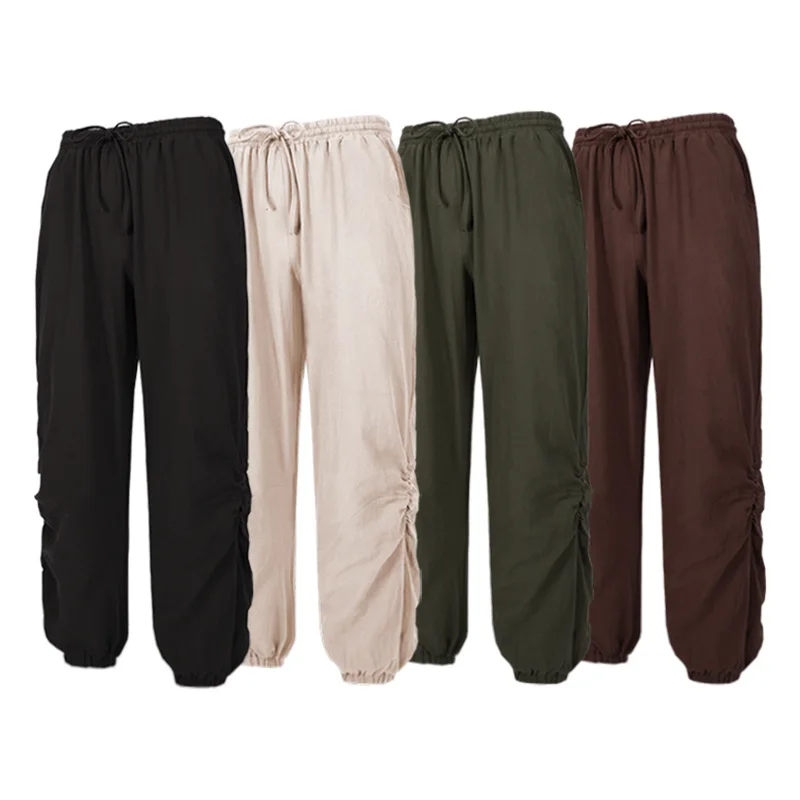 

New Adult Men Medieval Cosplay Pants Horseman Knight Cosplay Costume Loose Leggings Halloween Viking Pirate Trousers Costume