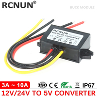 RCNUN 12V to 5V 24V to 5V 3A 5A 10A Step Down DC DC Power Converter 8-36V Buck to 5V Switching Power Supply for Car LED