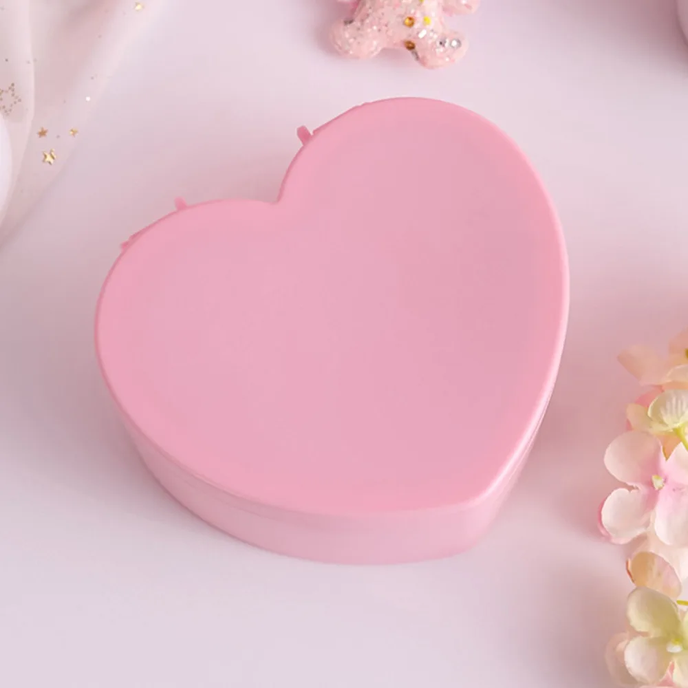 Caja de joyería con forma de corazón de color rosa, caja de almacenamiento de joyería de plástico de tamaño pequeño, portátil con espejo, estuche organizador de joyas