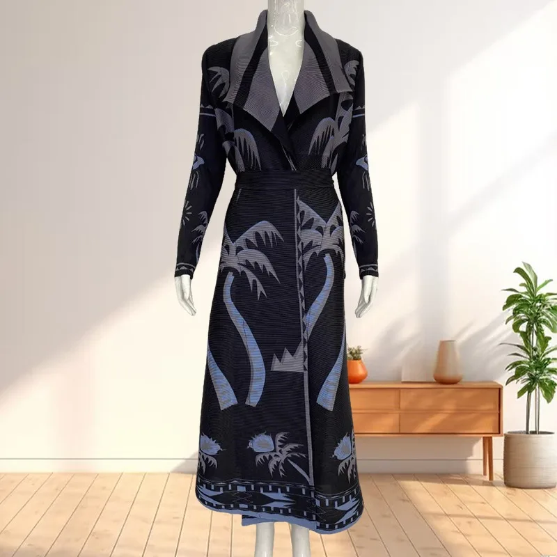 Miyake Naher Osten, Dubai, Abaya, elegante, lockere Strickjacke, plissiert, bedruckt, große Robe, würdevoll, konservativ, Damen, 57,6 cm