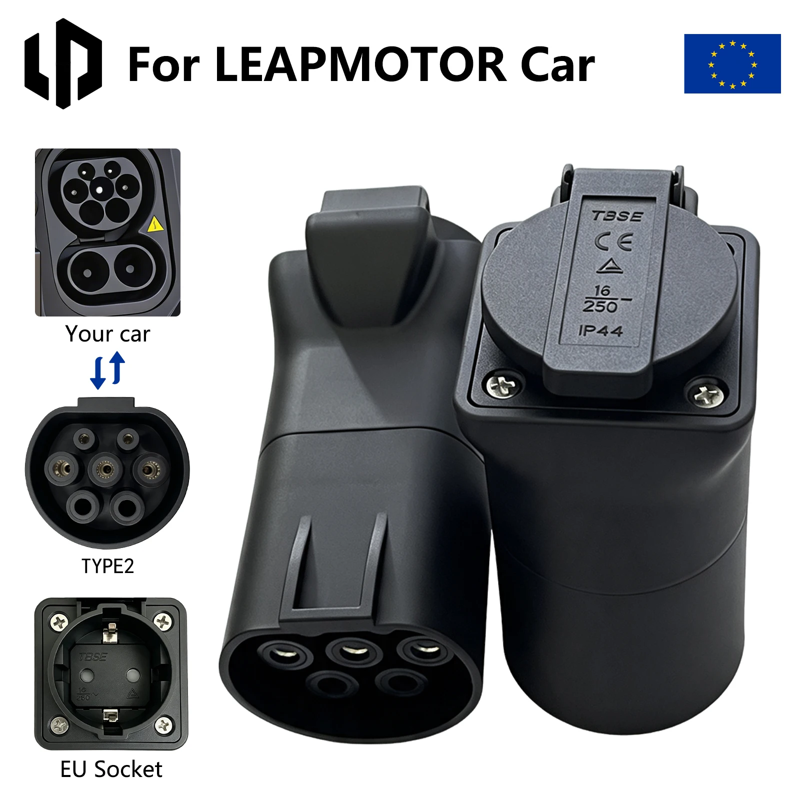 Type2 V2L-ontladingsadapter geschikt voor BYD, MG, Deepal, Geely, Jaecoo, Omoda, LYNK voertuig-naar-belasting-stekker EU-aansluiting EV-kampeervoertuigen