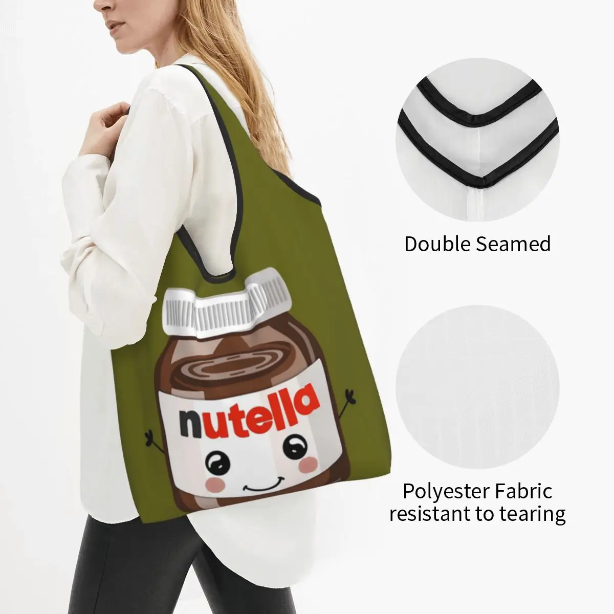 Nutella Cutie Portable Tote Shopping Bags Large Capacity Shopper Bag Groceries Handbag Shoulder Bag