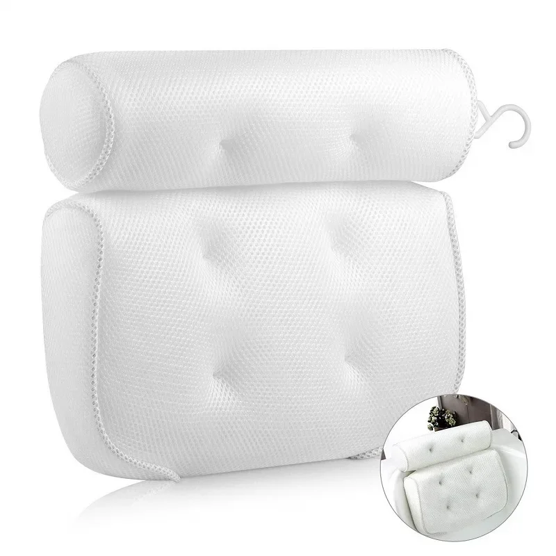 Spa Non-Slip Bath Pillow Cushioned Bath Tub Spa Pillow Bathtub Head Rest Pillow with Suction Cups for Neck Back Bathroom Supply