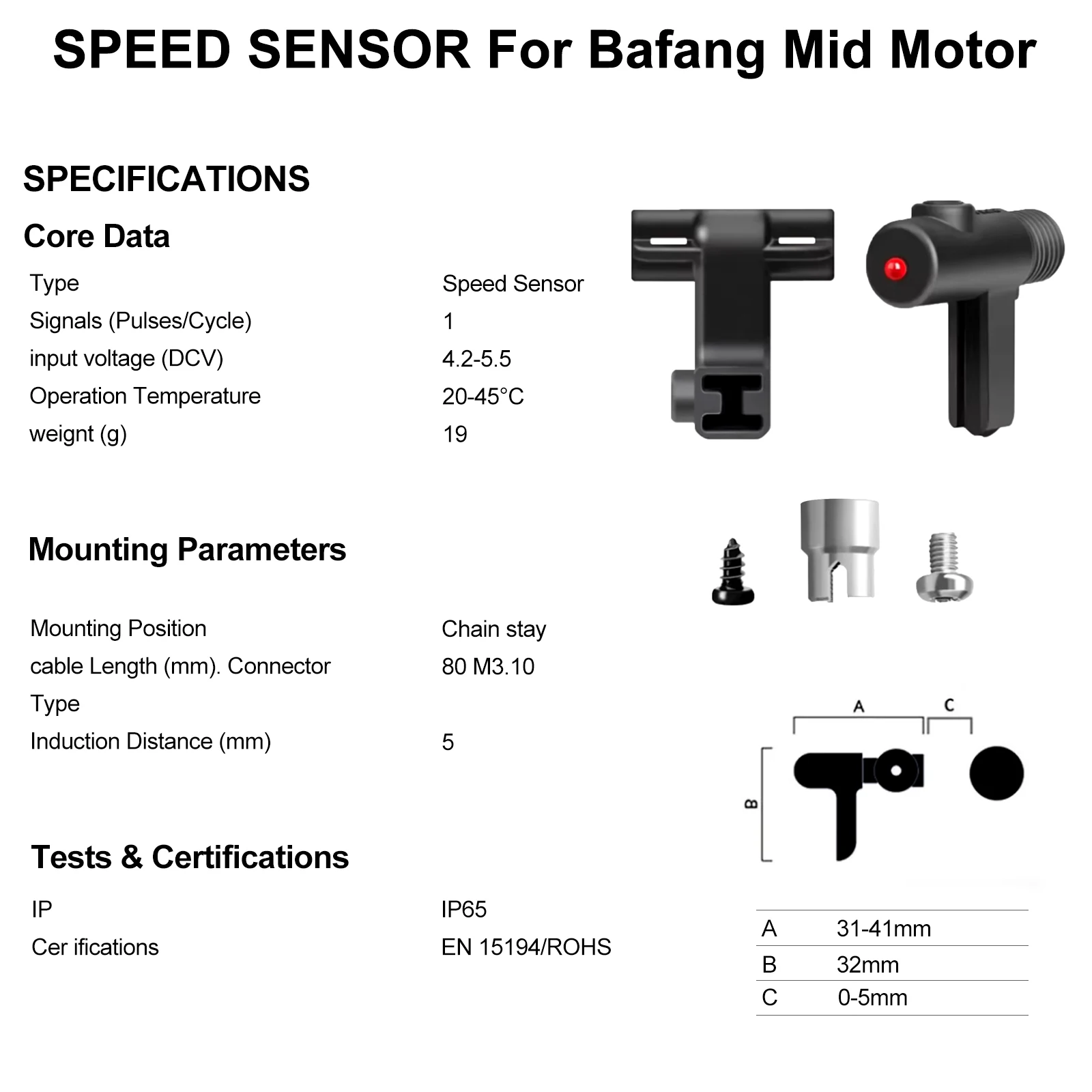 Bafang Speed Sensor Speedometer, BBS01B 、BBS02B 、BBSHD 、M500、M600、M820、M400、M560、G340、G320、M625  for Ebike Middle Drive Parts