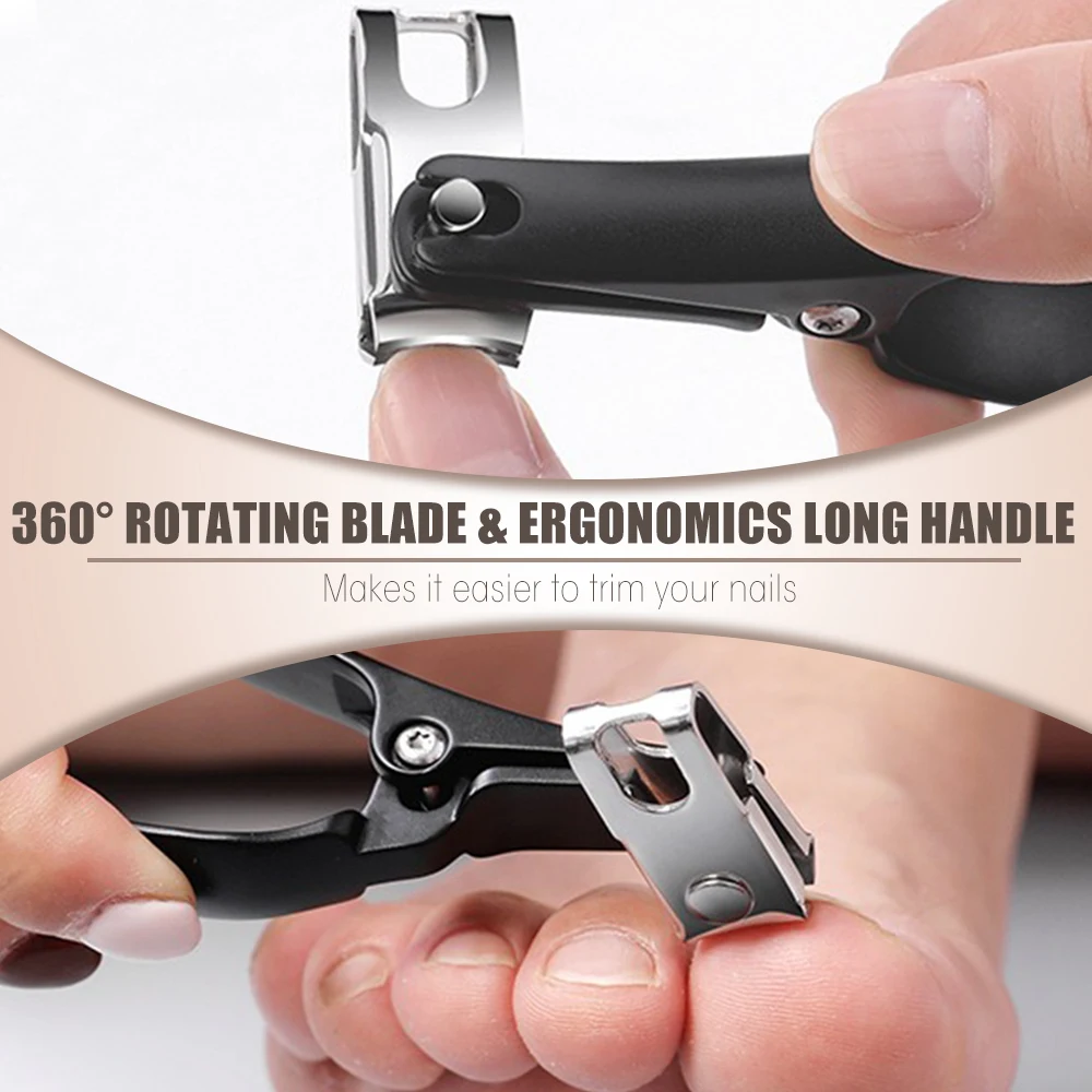 Cortador giratório de unhas e pés, 360 graus, com alça longa, ultra afiado, resistente, cortador de unhas de dedo grande para unhas grossas