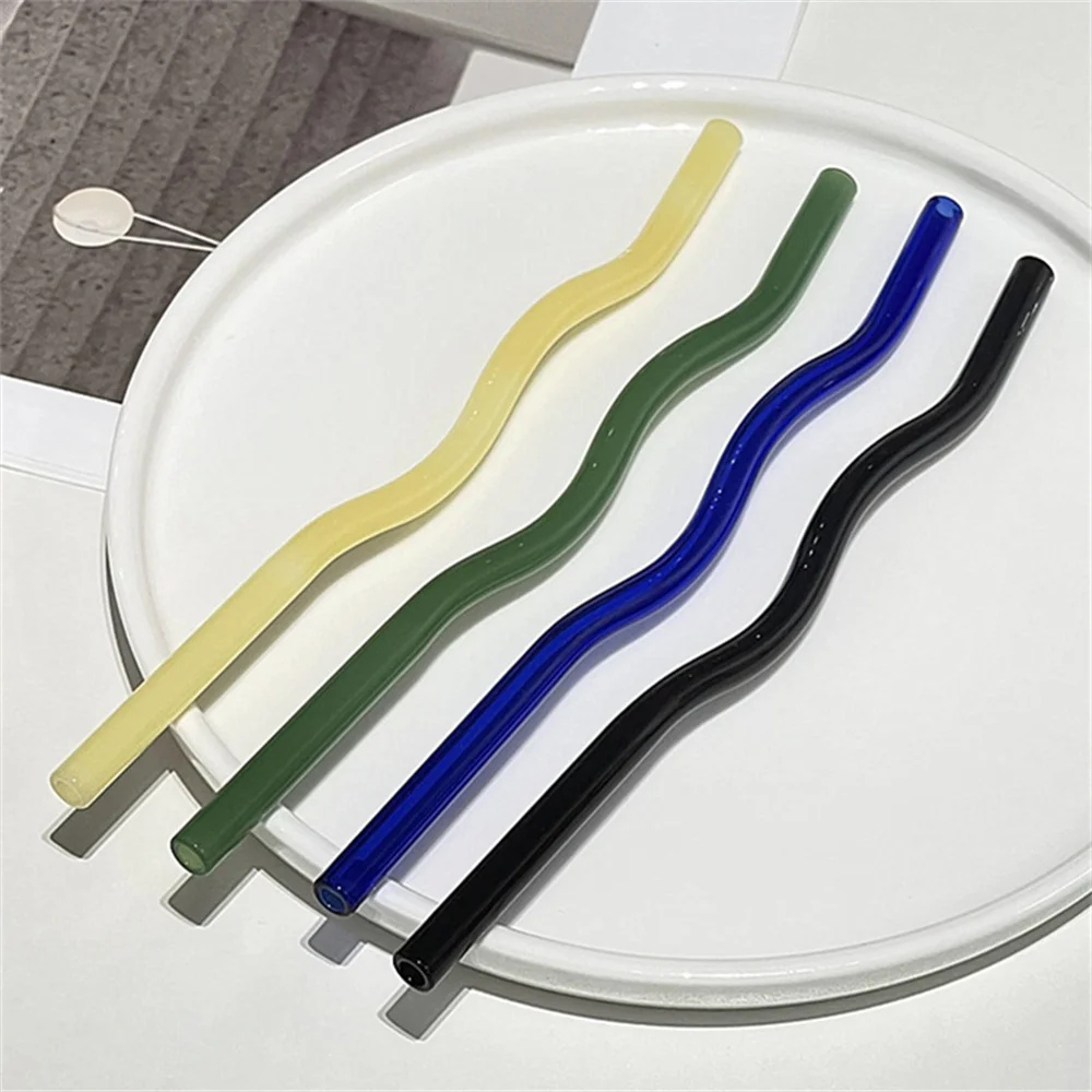 Glass Pipette Creative Three-way Curved Shape High Borosilicate Heat-resistant Large Wave-shaped Tableware Milk Beverage Straw