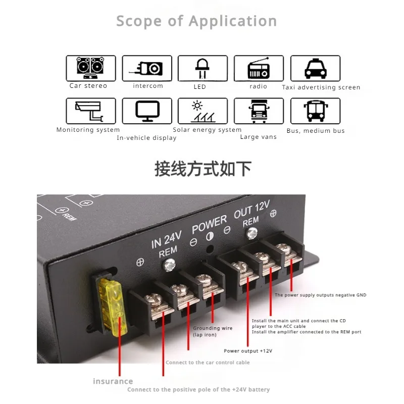 Car Power Converter with Temperature Control 60A 80A 100A High Power 24V to 12V Buck Converter