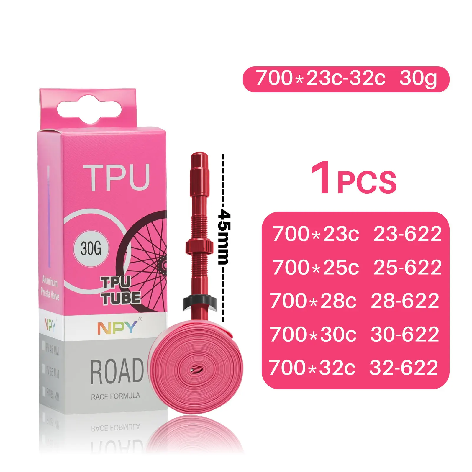 AliExpress NONE NPY Ultralight Bike Inner Tube 700x18-32c Road Bicycle TPU Tire Aluminum Alloy Valve 45/65/85mm French Valve Super Light Tube