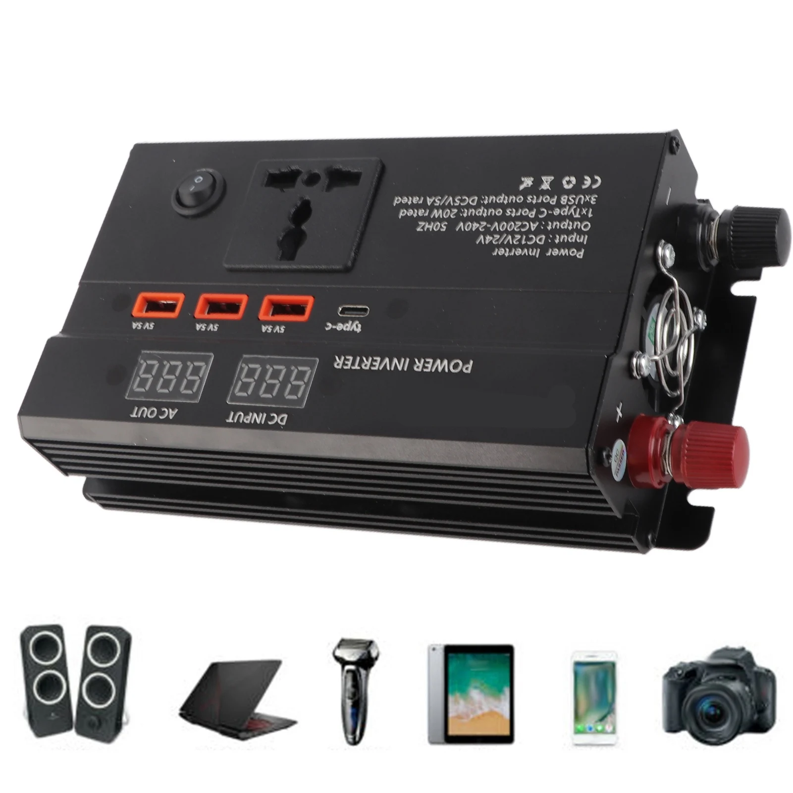 

Автомобильный инвертор 3000 Вт, 12 В в 220 В, преобразователь напряжения с ЖК-дисплеем, USB-портом и портами для прикуривателя