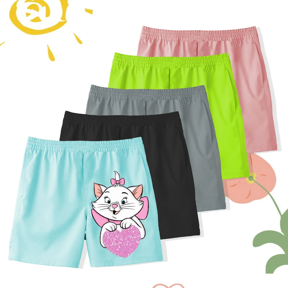 Kids Summer Girls Swim Beach Pants Kawaii 2d White Kitten Print Summer Everyday Home Wear beach vacation Shorts Beach pants