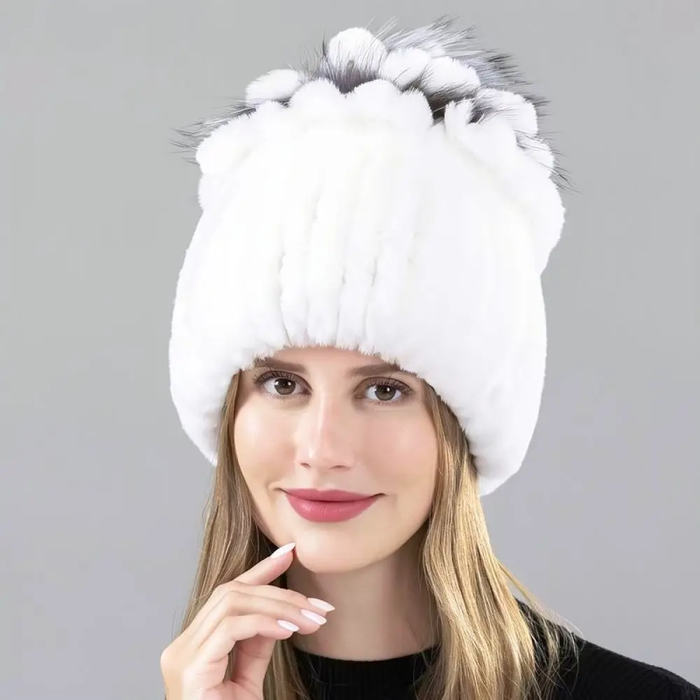 Luxury Womens Winter Beanie Real Rabbit Hat Thickened Warm Knitted Caps Fashion Comfortable Soft Elastic Outdoor Headgear