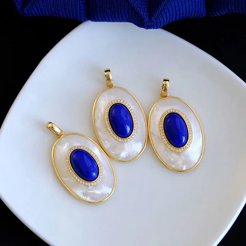Designer new artificial fritillary lapis lazuli necklace vintage pearl earrings for women high quality silver jewelry sets - Image 2