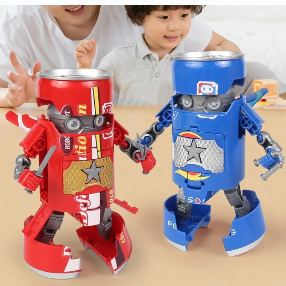 Mecha Model Deformed Soda Robot Action Figures Cola Beverage Can Deformation Bottle Robot Funny Educational Transforming Robot