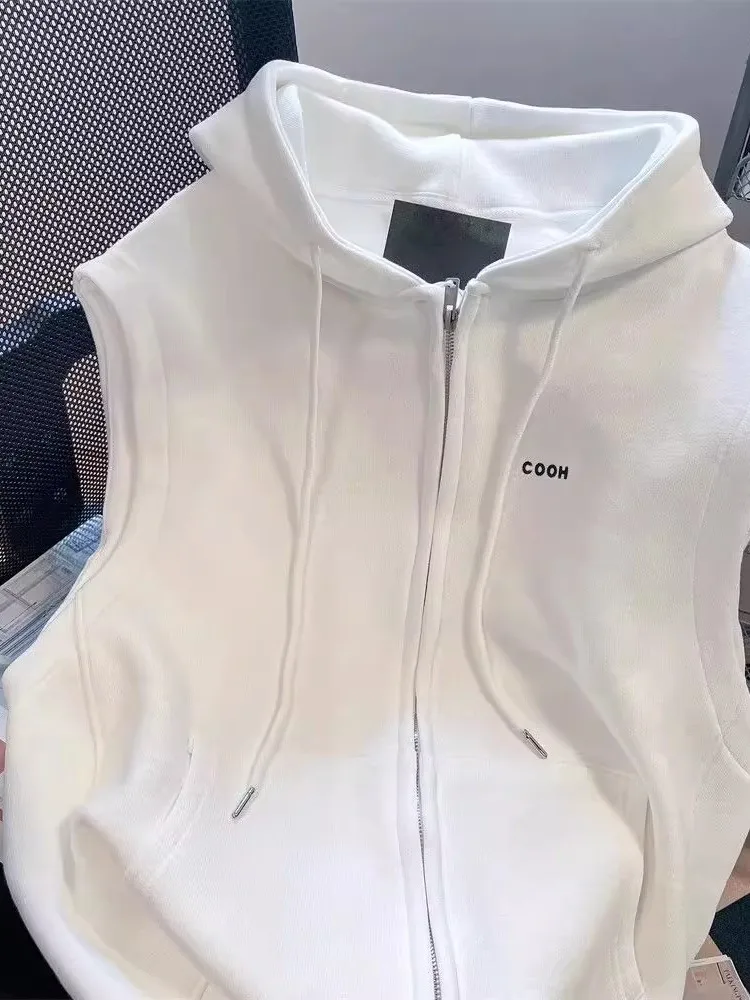 

Женская повседневная безрукавка с капюшоном на молнии, весна-осень, рабочая одежда, полиэстер, без рукавов, длинная молния