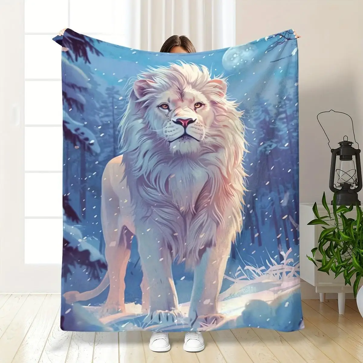 Fluffy Blanket Lion Printed Blanket Tapestry Warm Envelope Blanket for Room Decorating Items Valentines Day Gifts For Kids