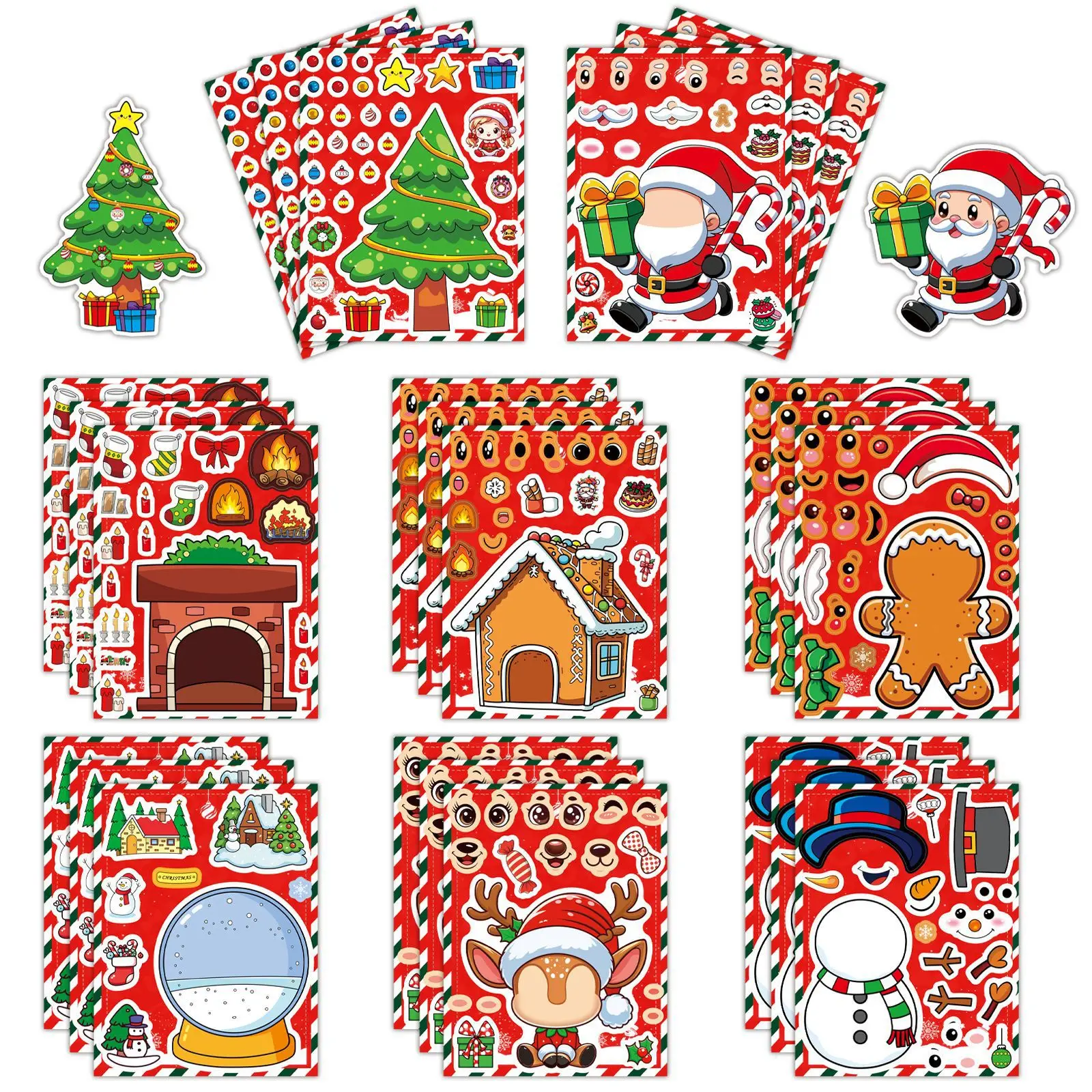 

8pcs Christmas Theme Cute Cartoon Characters Puzzle Stickers Handmade Children's Educational Interactive Stickers Fun For Toys