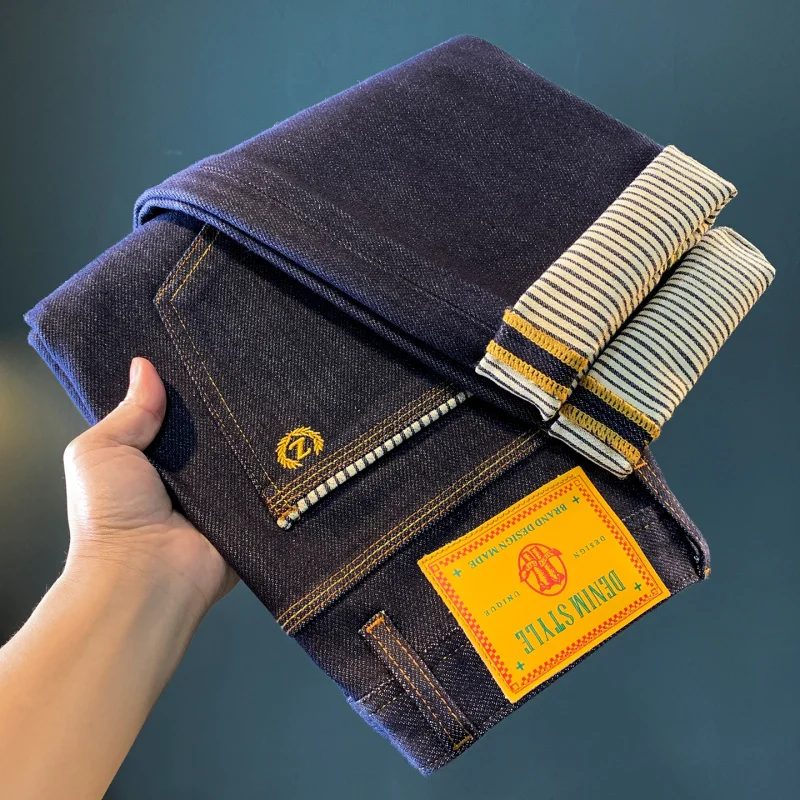 جينز خفيف فاخر لخريف 2025 موضة جديدة تناسب أنبوب مستقيم صغير متعدد الاستخدامات سراويل رجالية مرنة غير رسمية موضة Ver