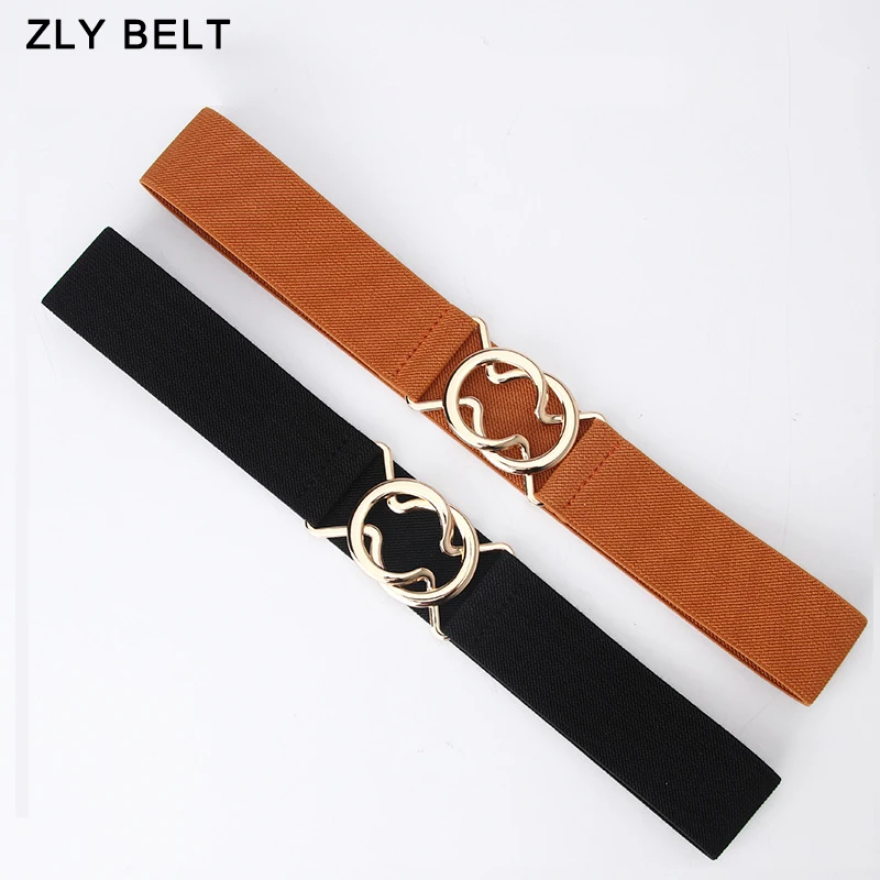 ZLY 2023 New Fashion Waist Band Women dress Slim Fit Waist Belt Circular Golden Metal Buckle Minimalist Elastic 71CM Waistband