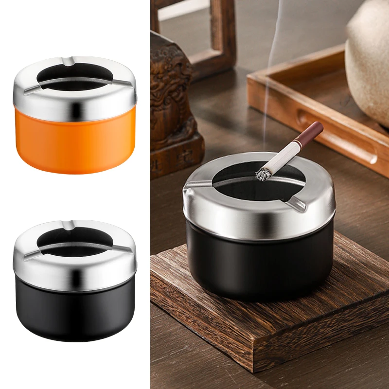 2025 New Stainless Steel Ashtray for Cigarette Home Office Hotel Tray Desktop Ornament Gift for Smoker Black/Orange