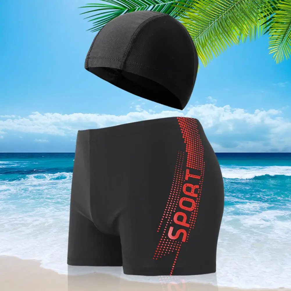 1 Set Men Swimwear Fashionable Men Shorts Stylish Swim Trunks Anti-pilling Swimming Set Slim Swimming Cap Shorts for Holiday