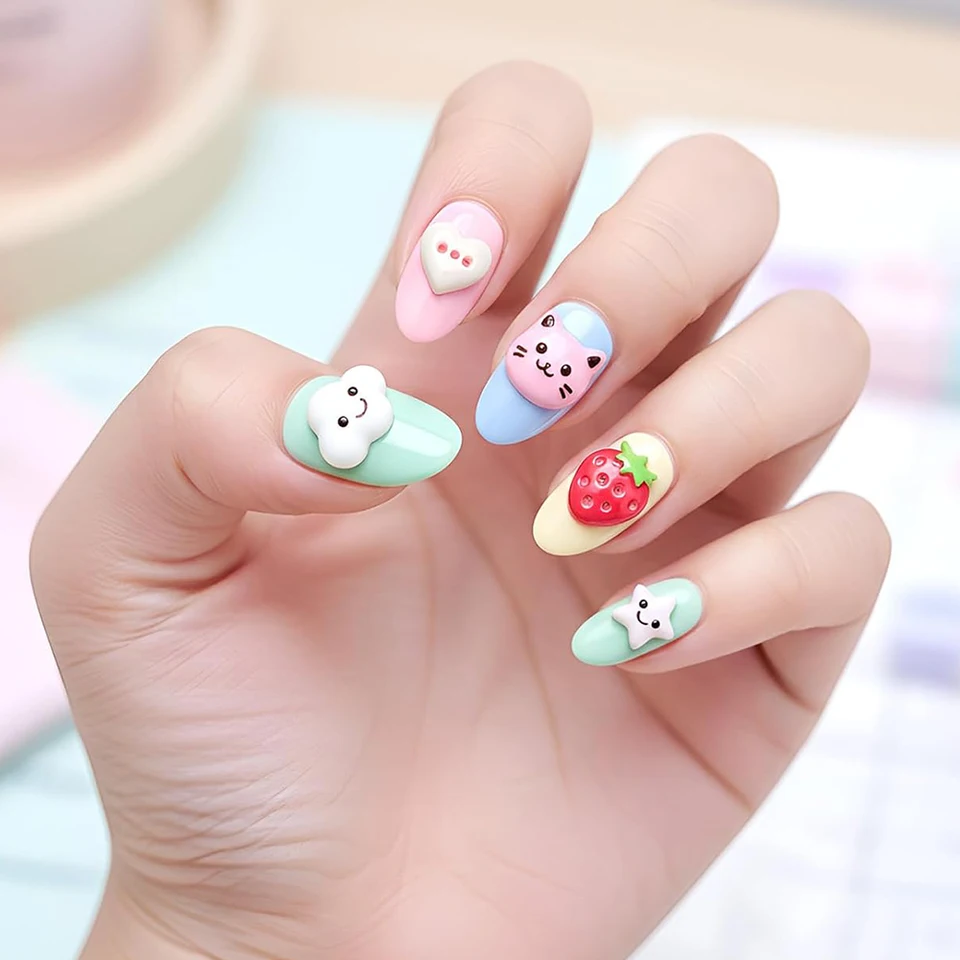 Moldes de silicona 3D para arte de uñas, formas de animales adorables, estrellas, DIY, botones de resina, adornos para uñas, suministros de manicura 3