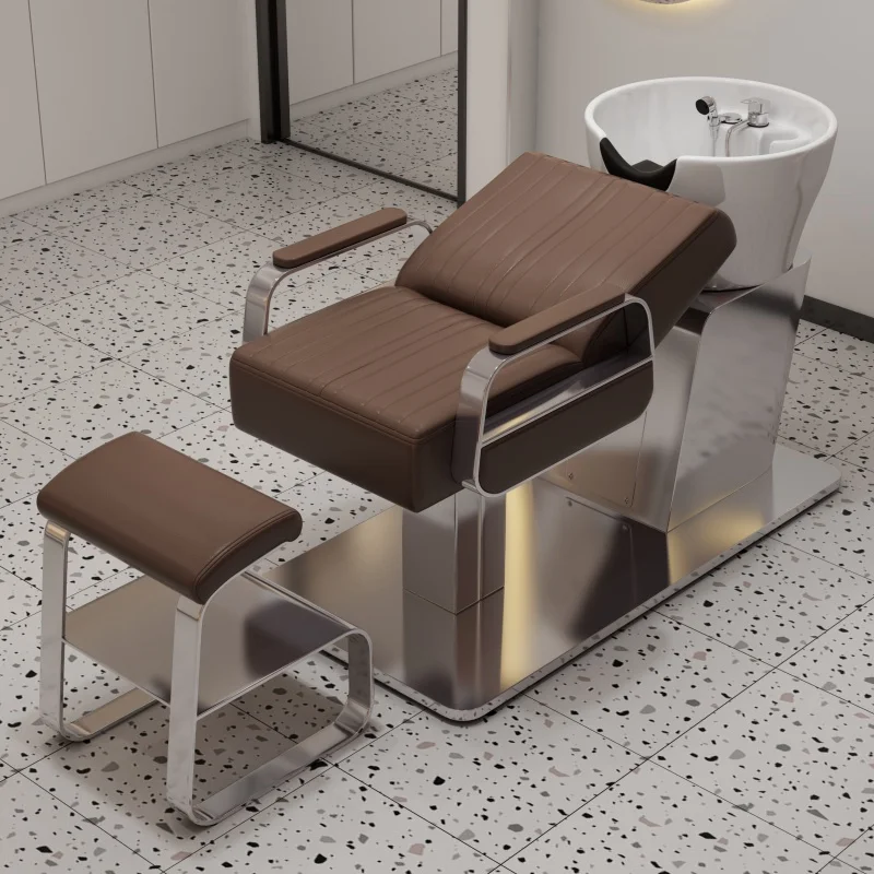 Ceramic basin shampoo bed barber shop hair salon special simple semi-reclining hair salon stainless steel flushing bed massage b