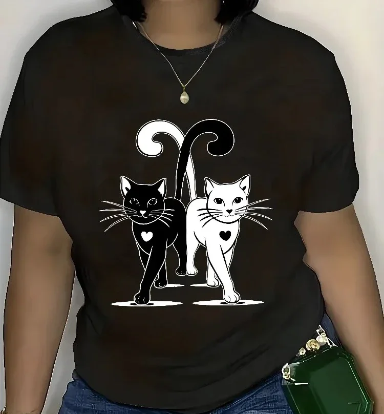 

Womens Cat T-Shirt Short-Sleeve T-Shirt for Women Comfortable Casual Wear for Spring Summer and Fall Optimistic Cat Design