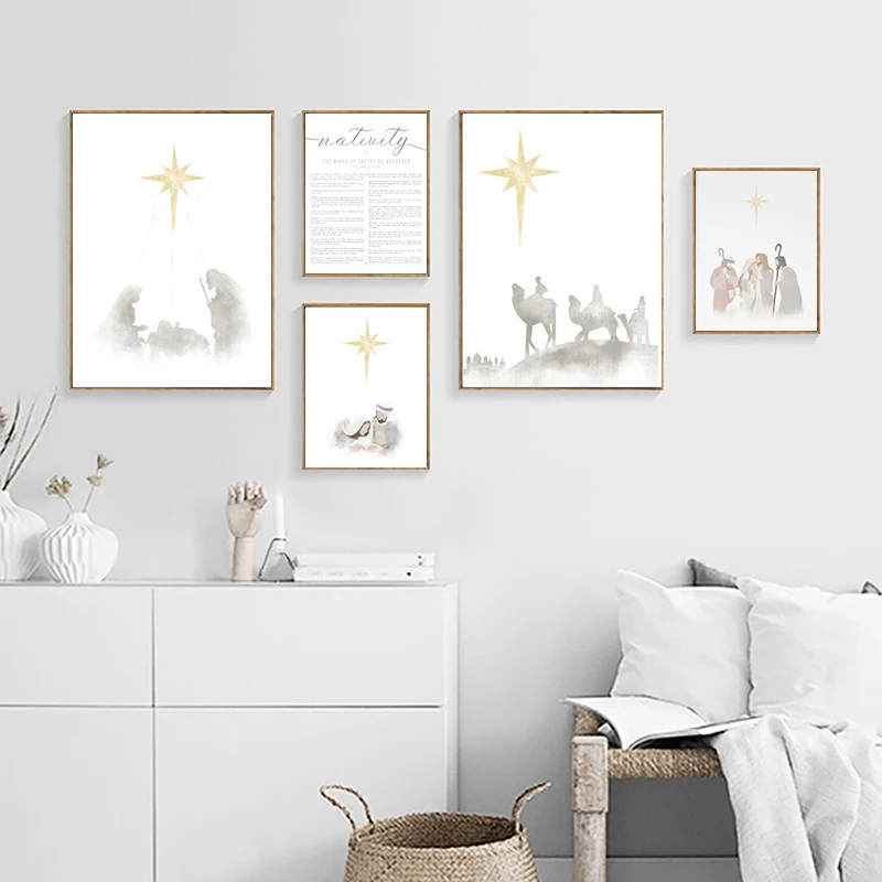Nativity Scene Art Prints Christmas Jesus Poster Wise Men Wall Art Canvas Painting Scripture Wall Pictures Christmas Decorati