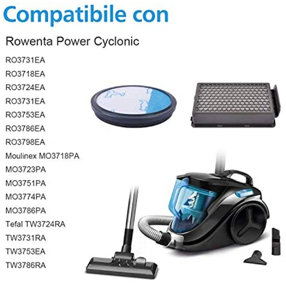 Actualizar 4 filtros HEPA para Rowenta Cyclonic Power Series RO3753EA, RO3731EA, RO3786EA / para Moulinex / Tefal Compact