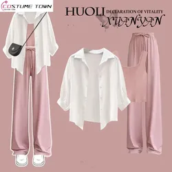 Spring/Summer Set Women's New Korean Edition Design Sense Sunscreen Shirt Tank Top Slimming Wide Leg Pants Three Piece Set