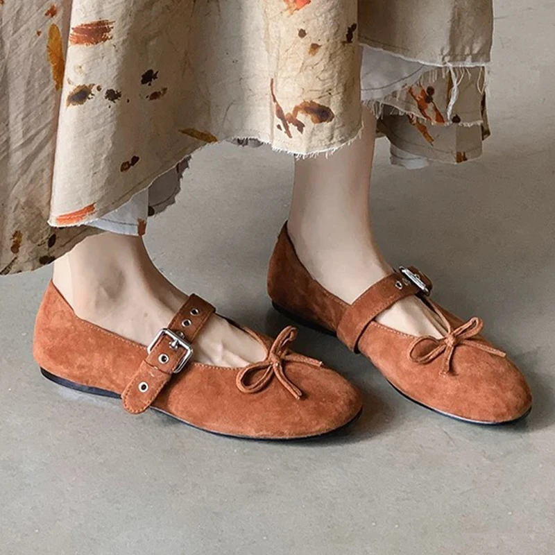 

Loafers Shoes for Women Suede Bow Ballet Flats Shoes Fashion Casual Sport Shoes 2026 New Spring Walking Cozy Soft Zapatos Mujer