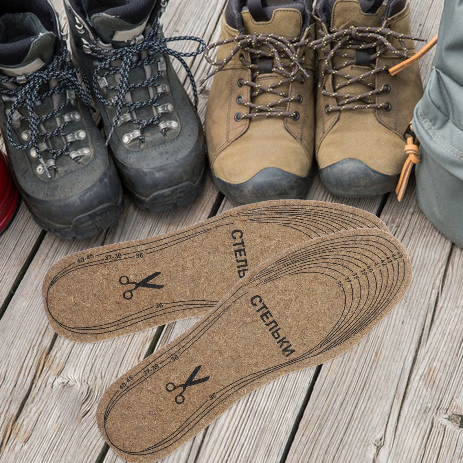 Four Pairs Wool Felt Insoles Cuttable Shock Absorbing Sole Inserts Heel Pads Keep Warm Handmade Insoles Women Boots Shoe