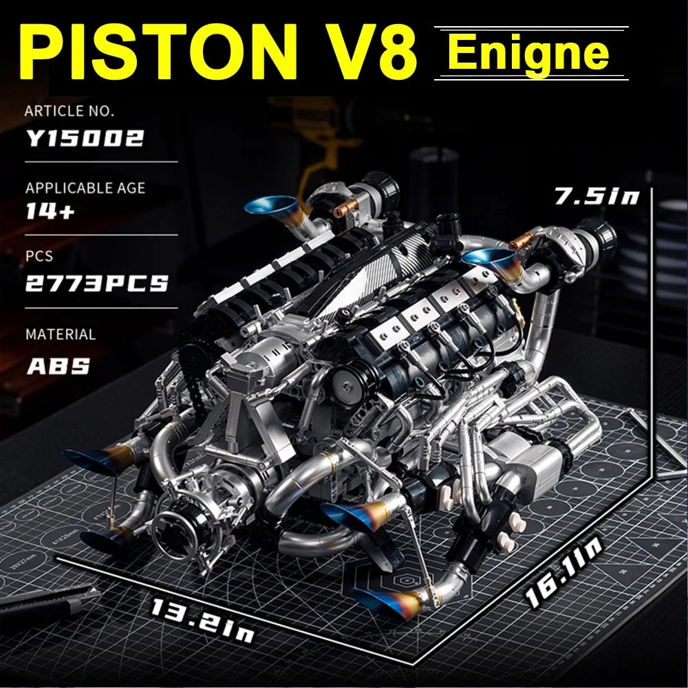 

MOC Technical PISTON 8-Cylinder Engine Building Blocks Electric Simulation Model Toy Assembling Bricks Set for Kids Aldult Gift
