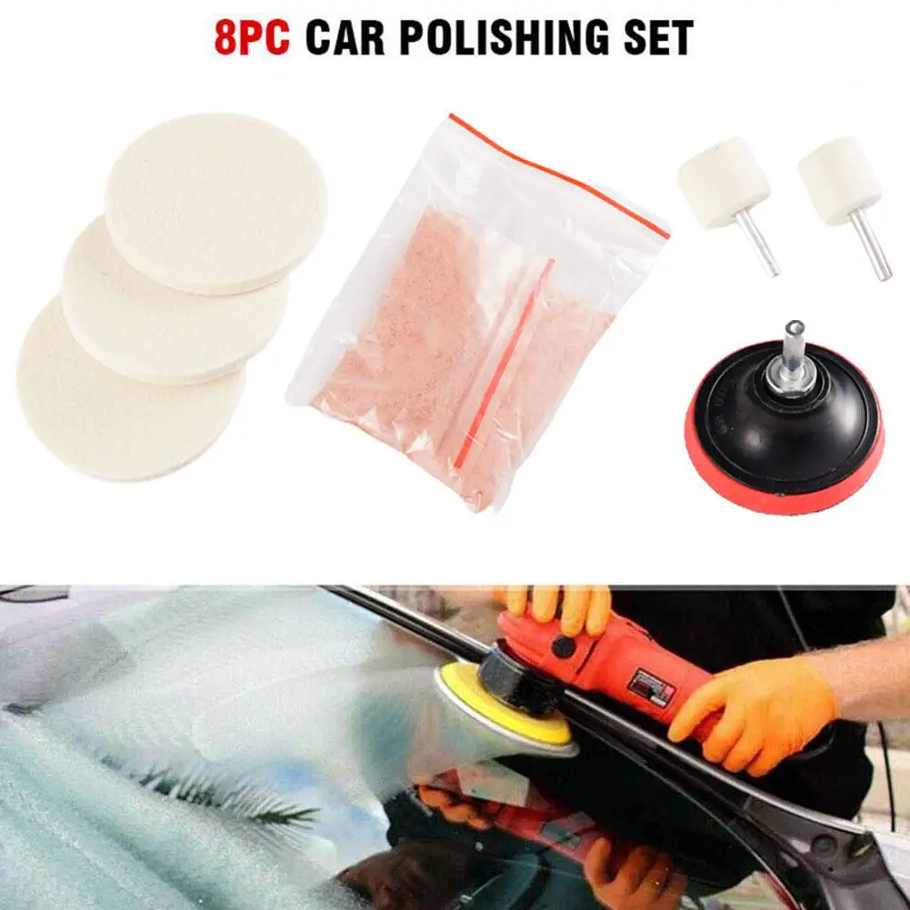 8Pcs Cerium Oxide Powder Glass Screen Windows Polishing Kit Glass Polishing Pad Windscreen Scratch Remover Felt Pad