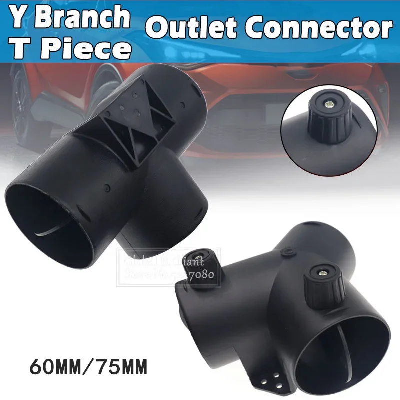 60mm/75mm Car Heater Air Vent Ducting Y T Piece Exhaust Connector w/Dual Regulating Valve Flap For Webasto Diesel Parking Heater