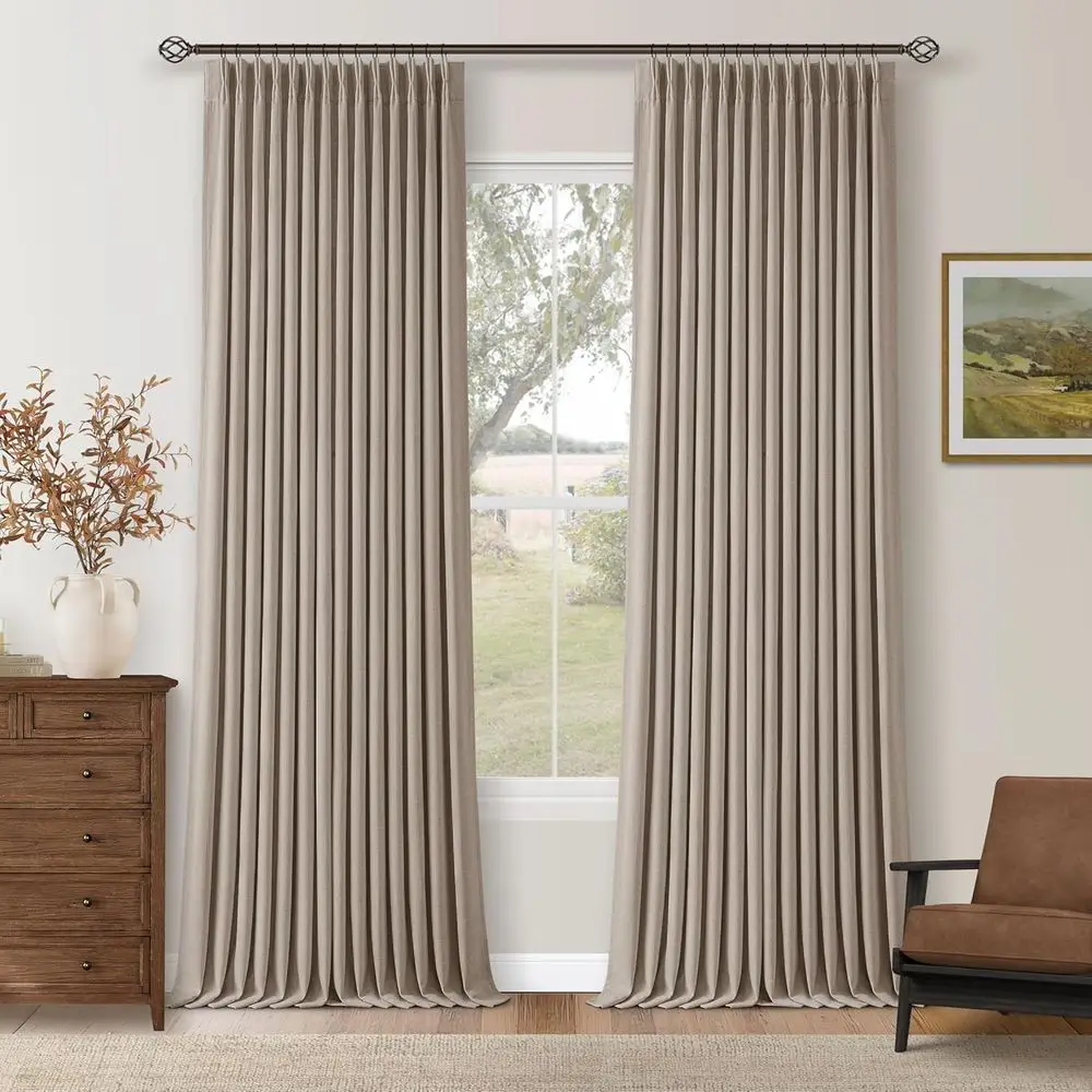 

Pleated Grey Beige Blackout Curtains, 96 Long, 2-Panel Set for Living/Dining Rooms, Neutral Memory, Pinch Pleat, Heavy-Duty Insu