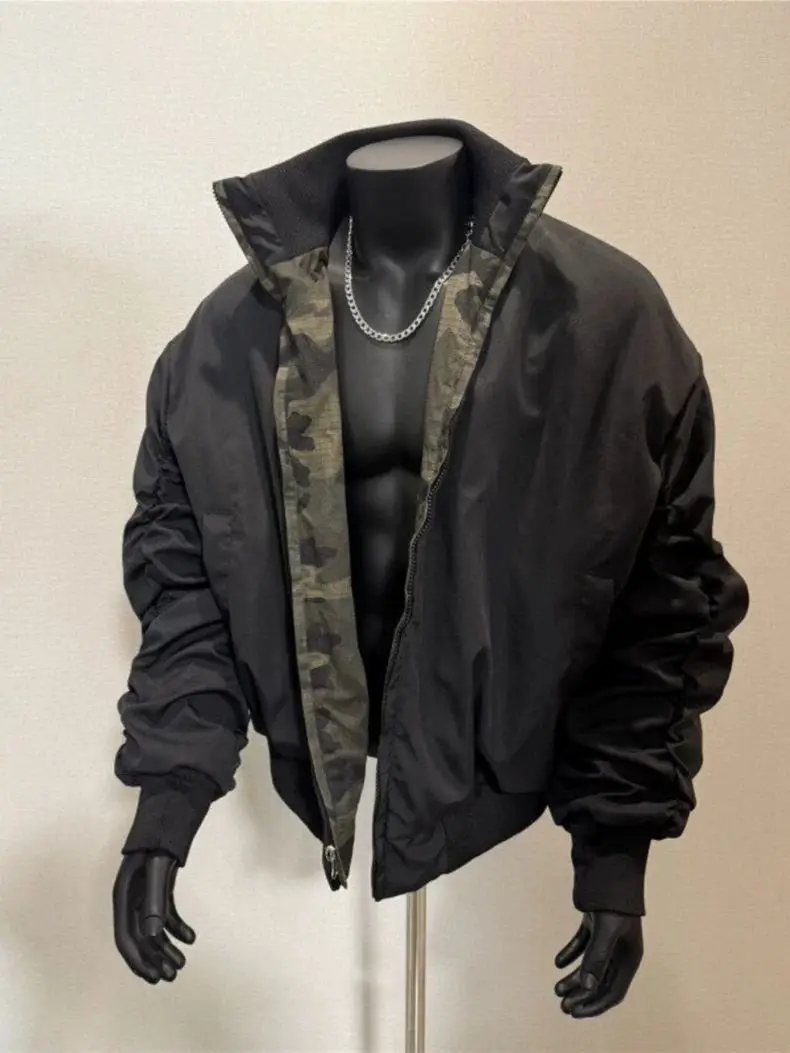 Camouflage reversible stand collar flight jacket for men spring and autumn large size American short cleanfit jacket trendy