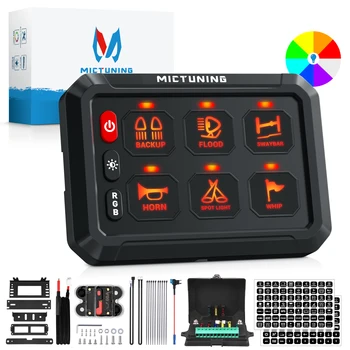 MICTUNING RGB 6 갱 스위치 패널, 다기능 토글 순간 스트로브 펄스 스위치 포드, 트럭 RV 오프로드용 백라이트 오프 포함