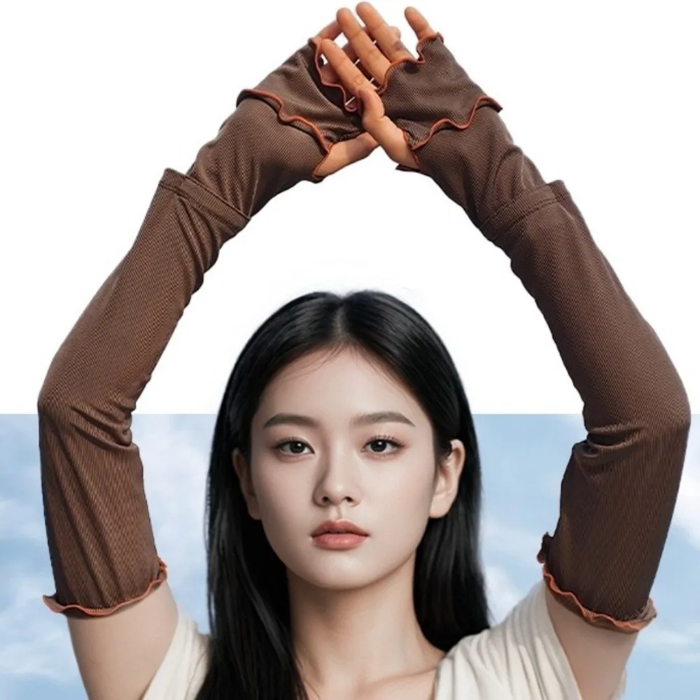 

Simple Ruffles Ice Silk Arm Sleeves Flared Solid Color Sunscreen Arm Sleeves Cooling Large Cycling Arm Cover Ladies