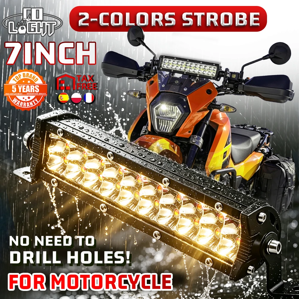 CO LIGHT 7 inch Motorcycle LED Auxiliary Fog Light Kit With Mount Bracket 12‑24V Waterproof Strobe Spot Light Bar offroad use