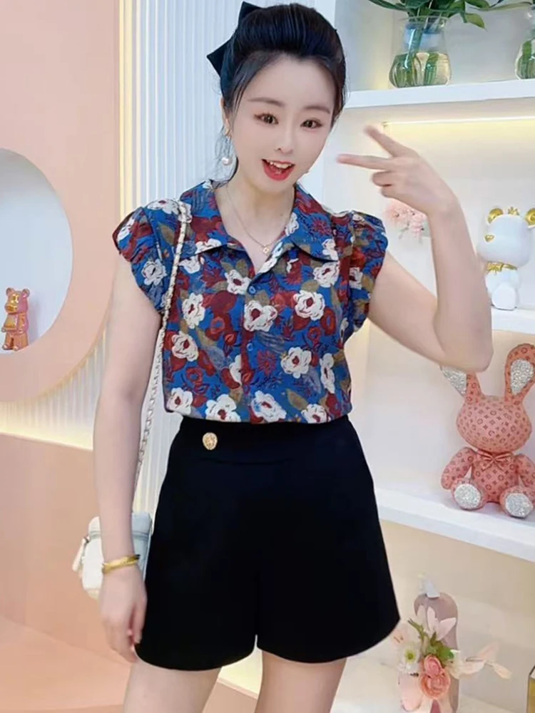 Verano nuevo diseño mujer tubo recto Top botón ort Svel Faionable versátil coreano Sle viaje Floral irt