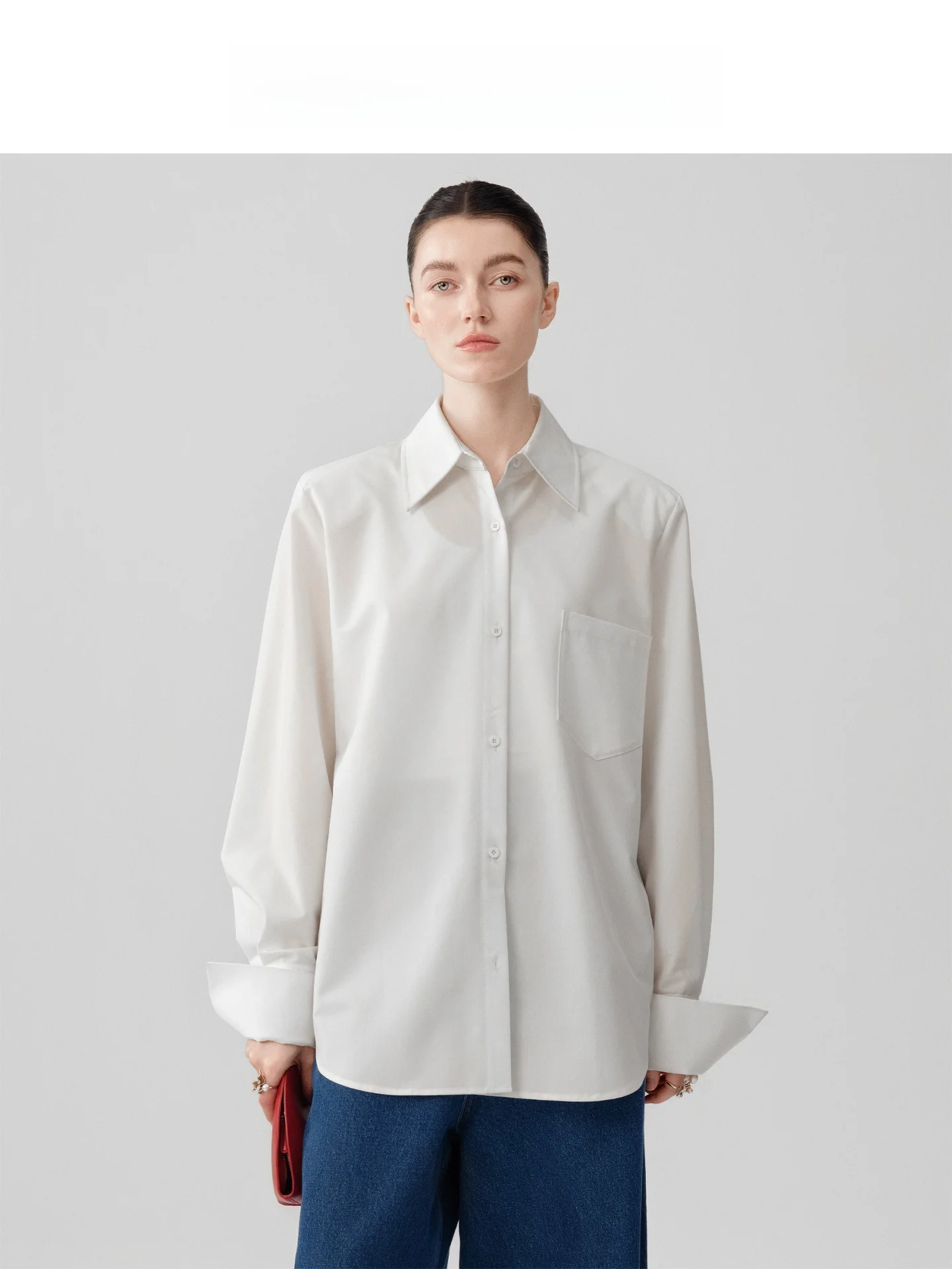 

Audrey Wang Premium Loose Long Sve White irt Autumn New Sle Commute Ele Top Polyester Blend Regular Length