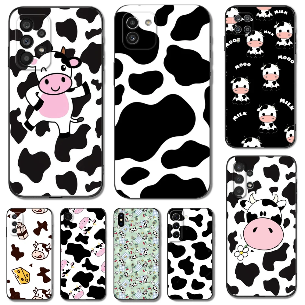 Black tpu Case For Samsung galaxy A54 A34 A14 5G A04 NOTE 20 10 9 PLUS ultra+ cover Print Cow