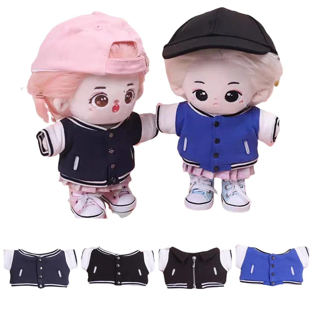 20CM Plush Doll Clothes College Style Cardigan Fashion Baseball Jacket Coat+JK Skirt For Idol Toy 1/12Bjd Molly Body Accessories