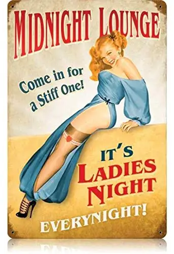 Vintage Midnight Lounge - Pin-Up Girl Metal Tin Signs   for Restaurants Beer Man Cave Indoor Coffee Funny Plaque Poster Wall Dec