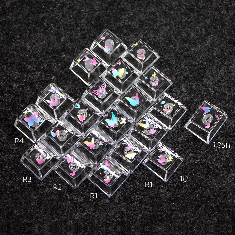 

21 Keys Cherry Profile Colorful Butterfly Theme Transparent Keycaps Set PC Material for Mechanical MX Switch Keyboard Peripheral